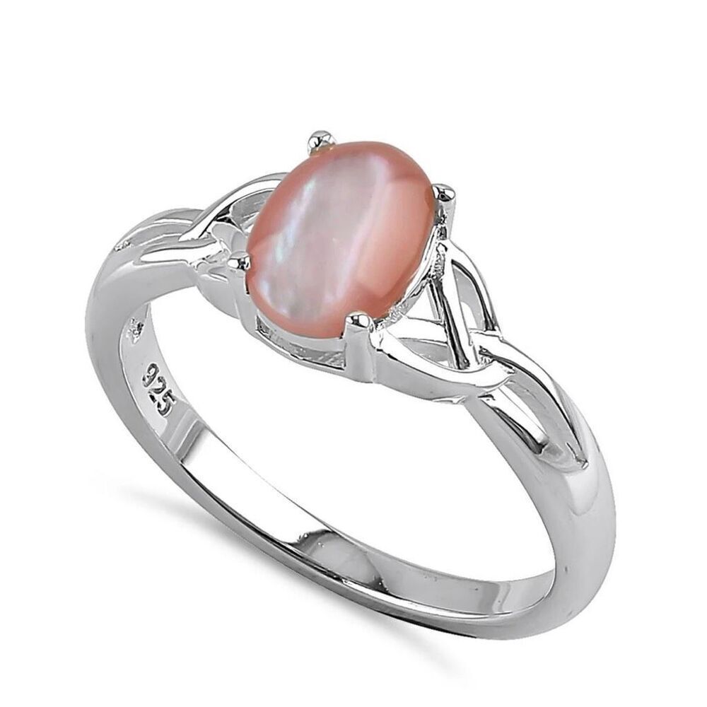 Sterling Silver Center Stone Charmed Pink Mother Of Pearl Ring New